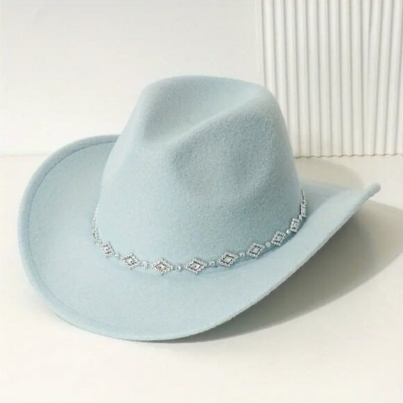 Accessories - Light Blue Western Cowboy Hat with Silver Diamond Concho Band